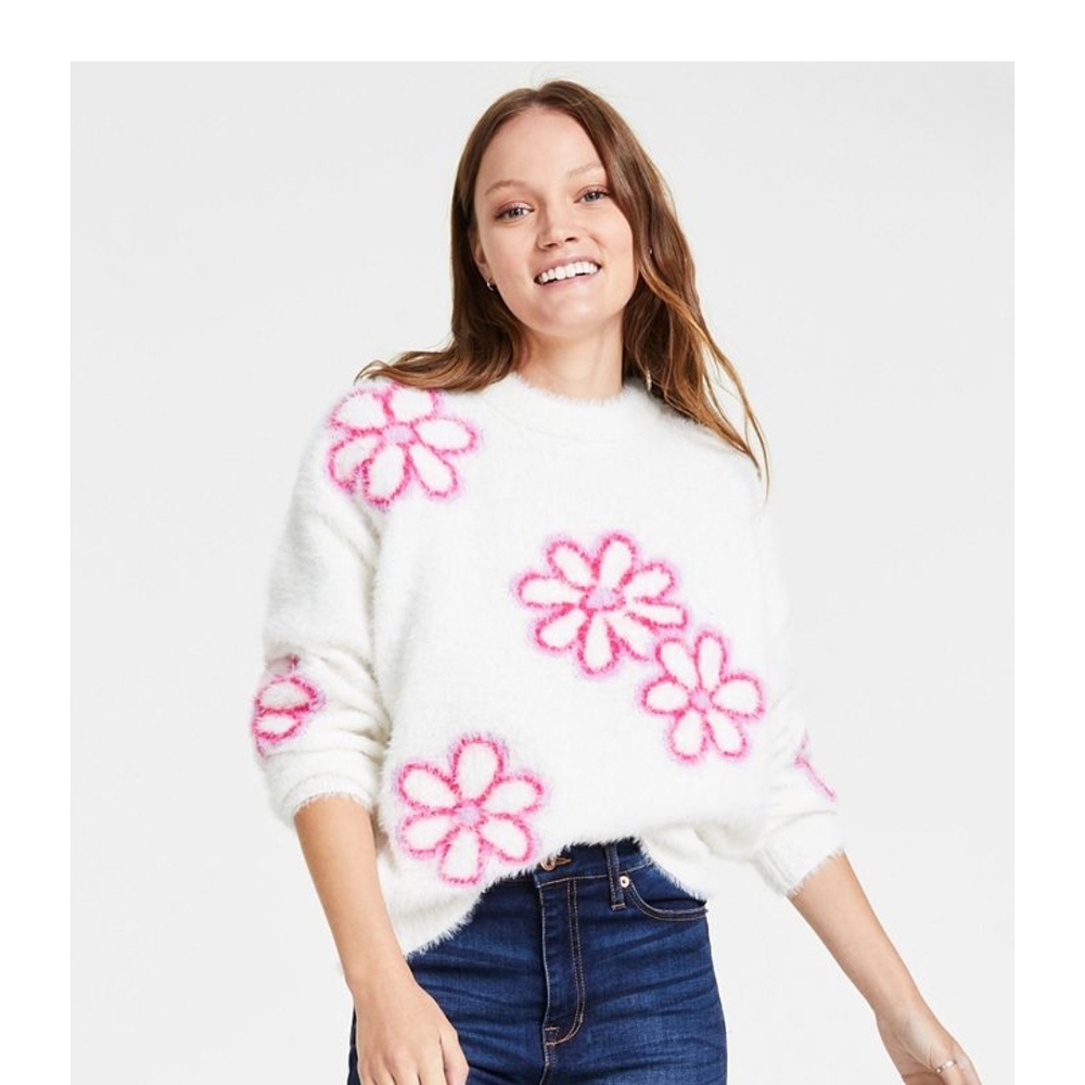 Hooked Up by IOT Print Eyelash Crewneck Sweater L - Picture 4 of 11